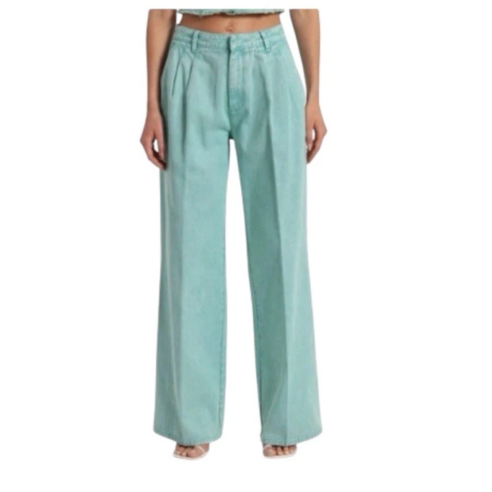 AVEC LES FILLES High Rise Teal Wide-Leg‎ Pants Pleated Trouser Denim Size 29